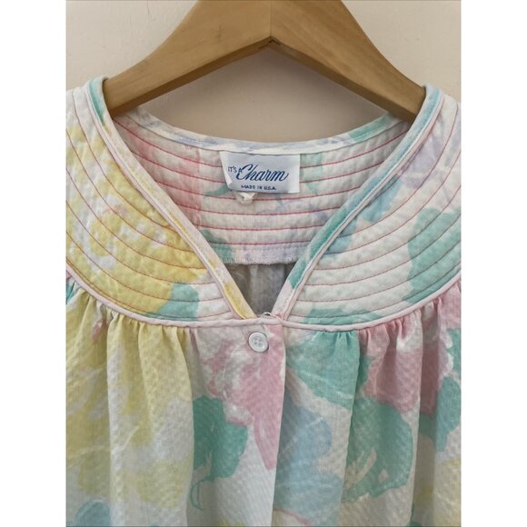 Vintage It’s a Charm Pastel Floral Housecoat Robe Dress Size Medium Snap Front - Picture 3 of 10